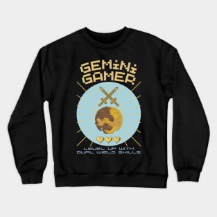 Funny Gemini Zodiac Sign - Gemini Gamer, Level up with dual wield shills Crewneck Sweatshirt